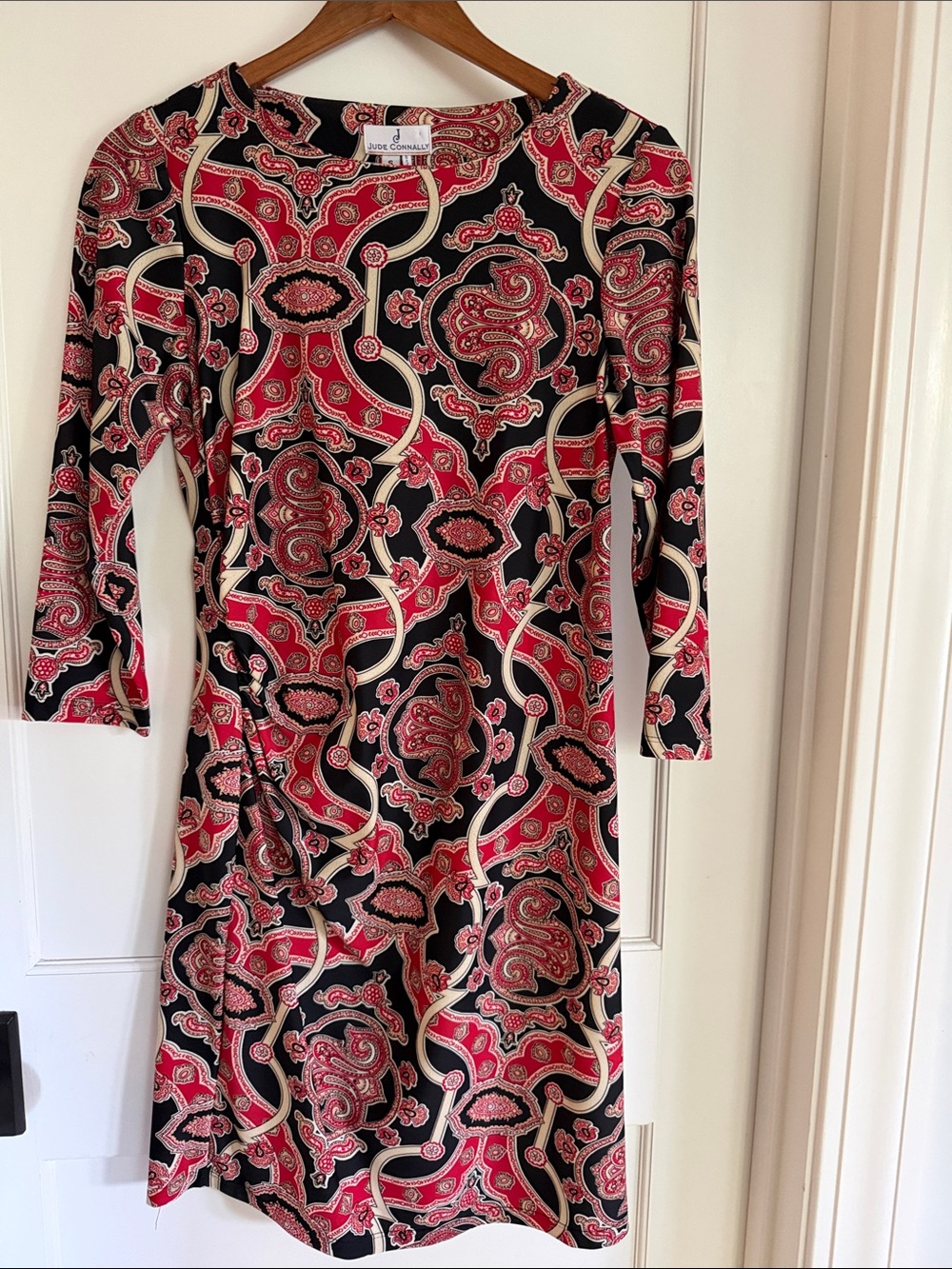 Jude Connally Black and Red Paisley-Print Long Sleeve Dress